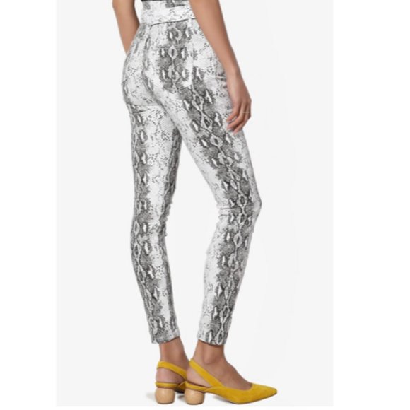 AKIRA Leopard Skinny  Pants Belted Size‎ 1 Juniors Stretch Cotton Spandex White - Picture 8 of 16